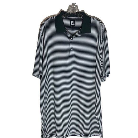 FootJoy Green White Stripe Short Sleeve Polo Size Large - Picture 1 of 7